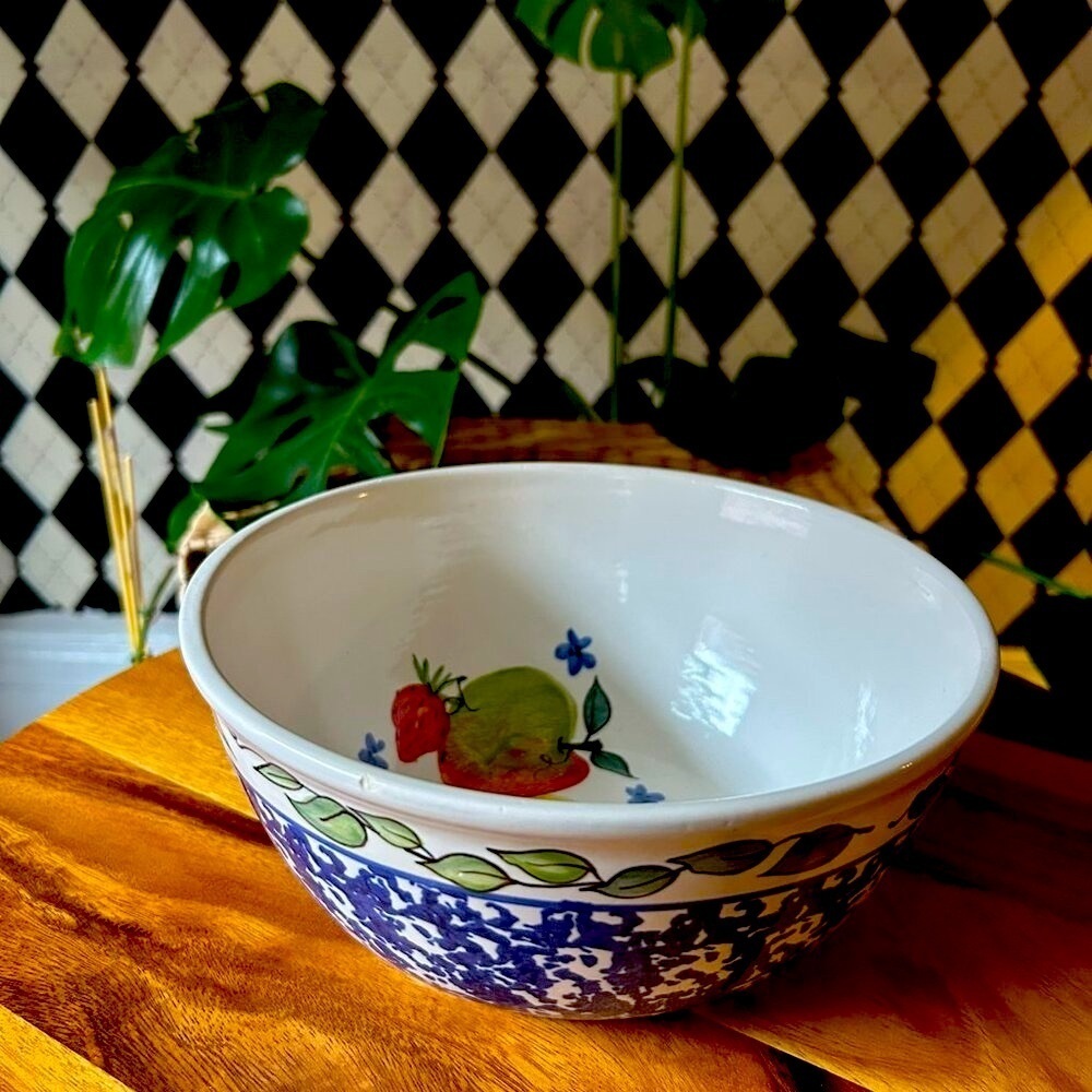 Vintage Hand Painted Large (9”) Ceramic Bowl by‎ Shard Pottery